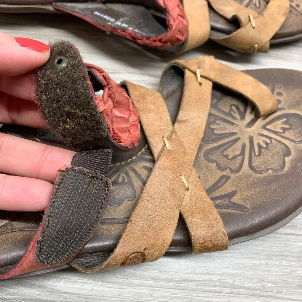 Born Makai Women's Slides Sandals US Size 9 Camel/Brick Leather Red Woven D28116
